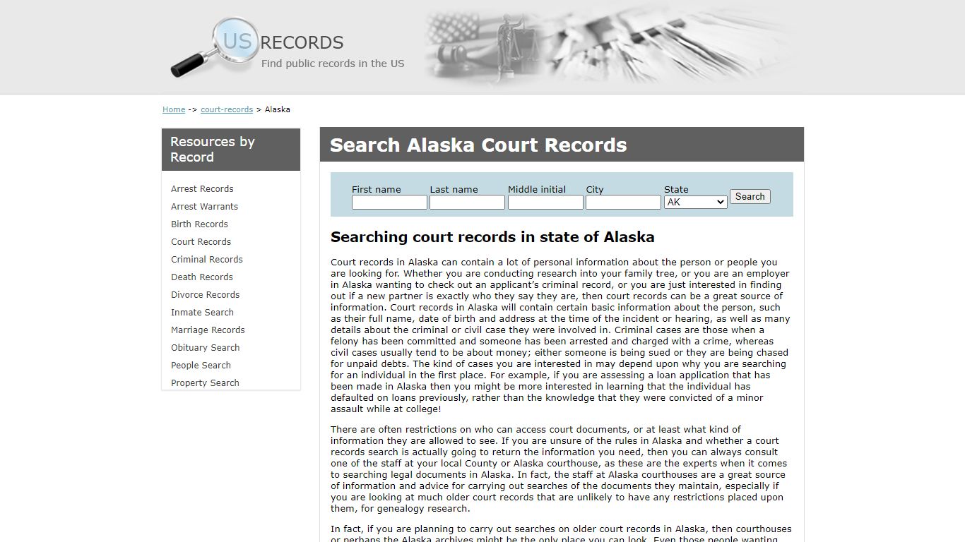 Search Court Records Alaska | US Records